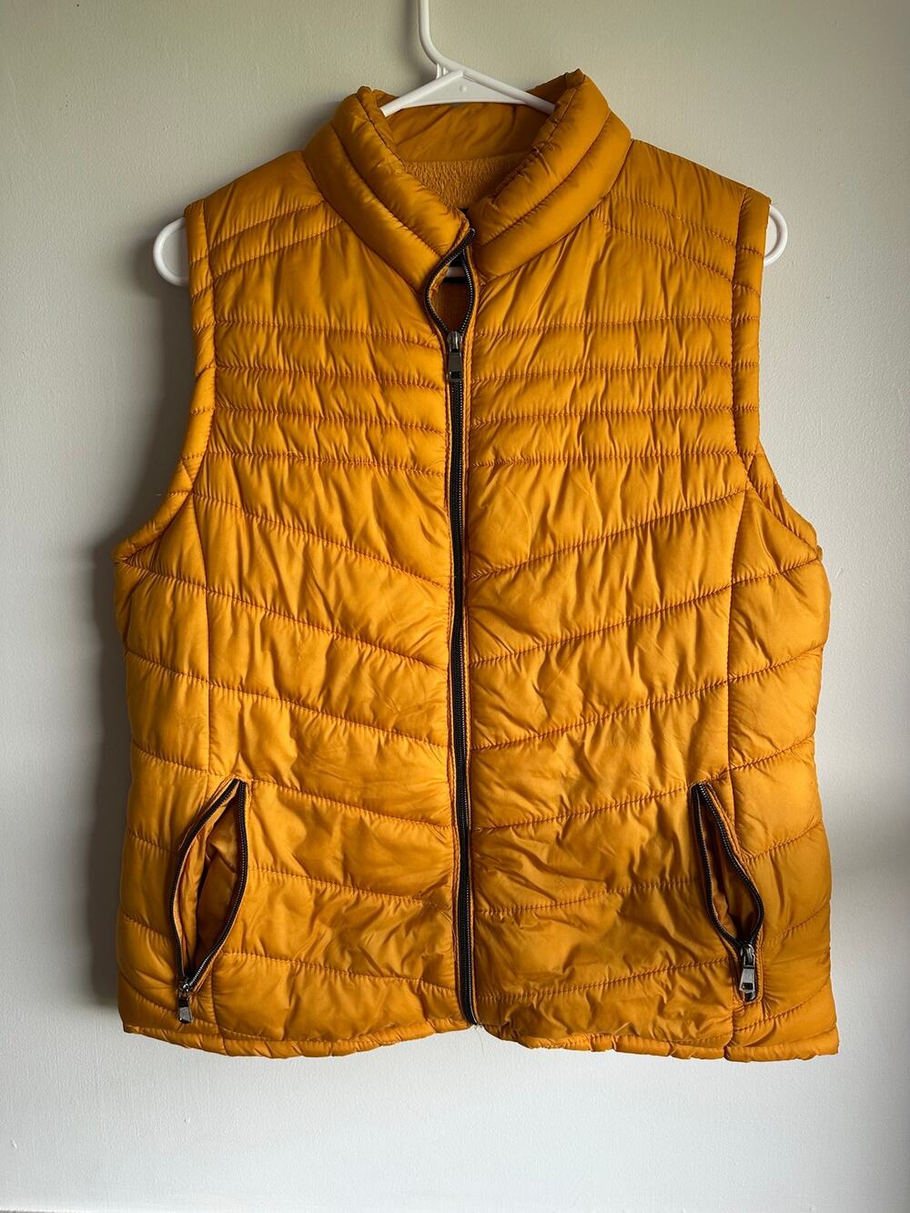 Snobbish Mustard Yellow Quilted Puffer Vest Fleece Lined Full Zip Jacket Large
